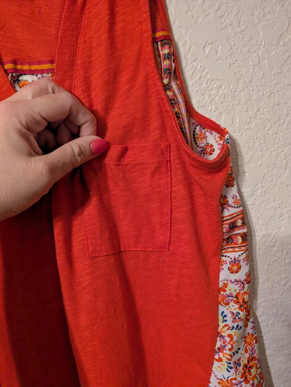 Porridge Orange & Floral Tile Patchwork Light Summer Sleeveless Top, Size XS - Picture 3 of 6